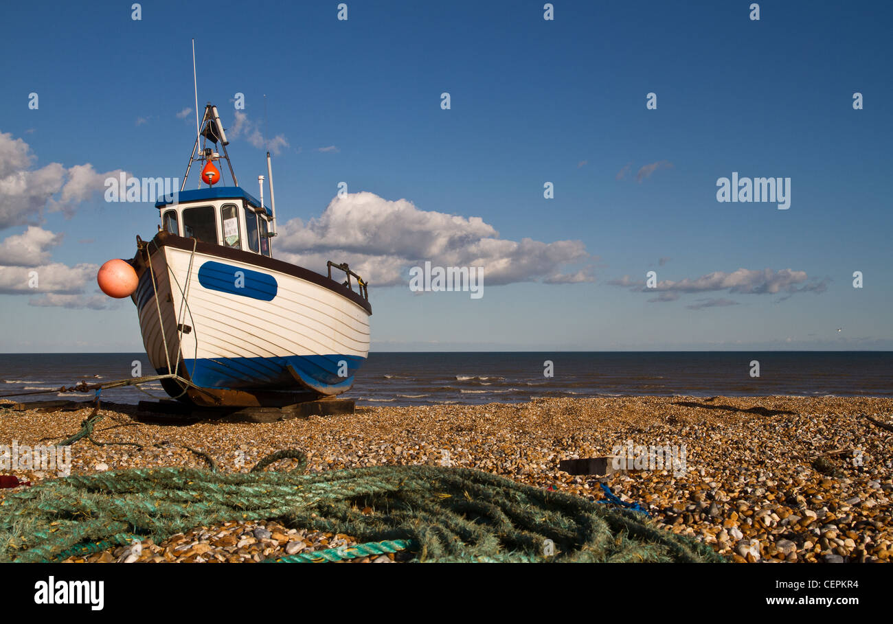 fishing boat on the beach in Dungeness in Kent Stock Photo - Alamy