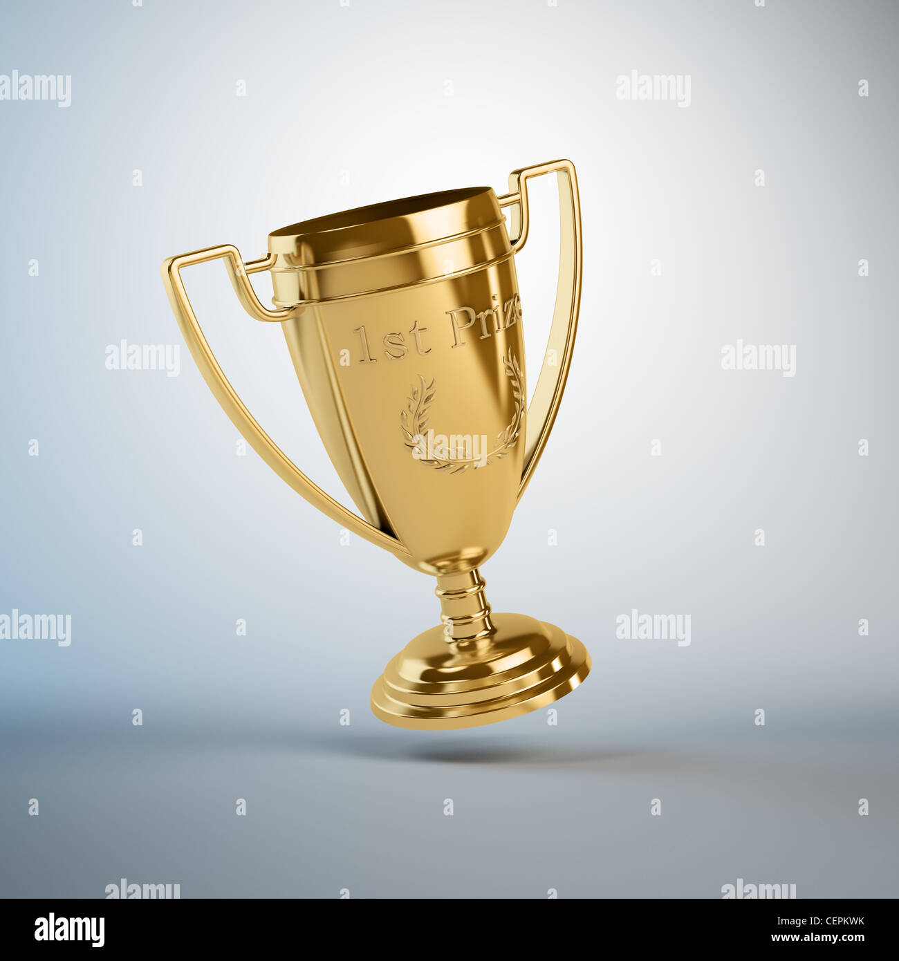 A golden trophy for the first place Stock Photo