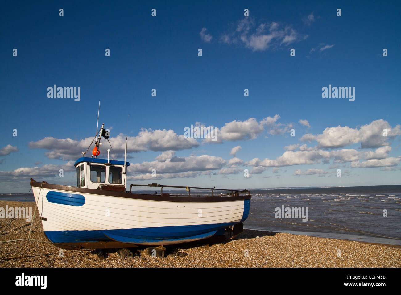 fishing boat on the beach in Dungeness in Kent Stock Photo - Alamy