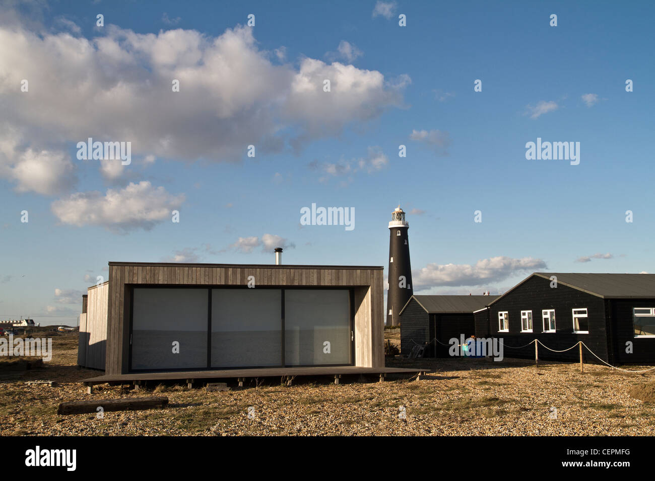 A Simon Conder designed beach house in Dungeness in Kent Stock Photo