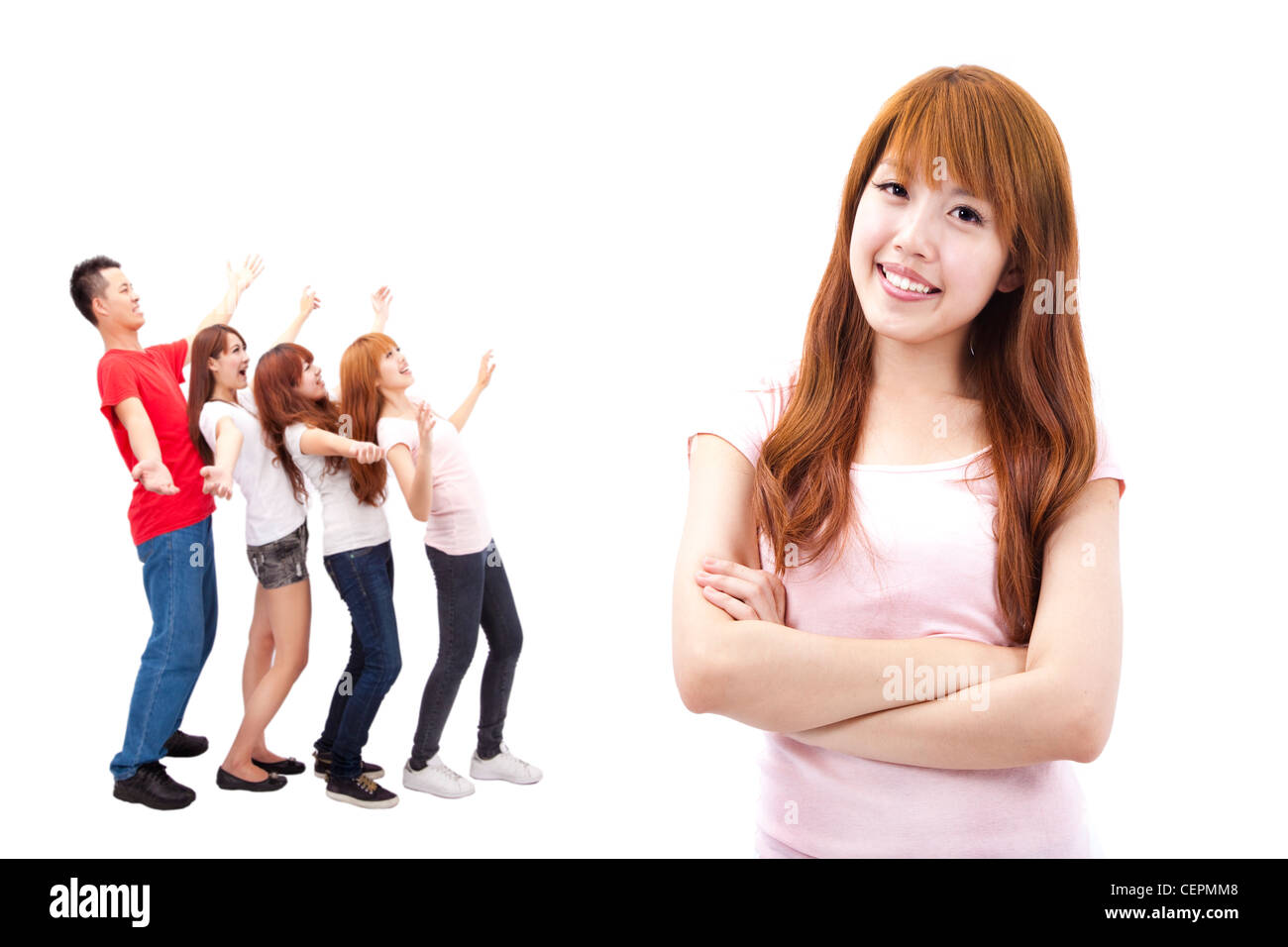 Asian girl and happy young group Stock Photo