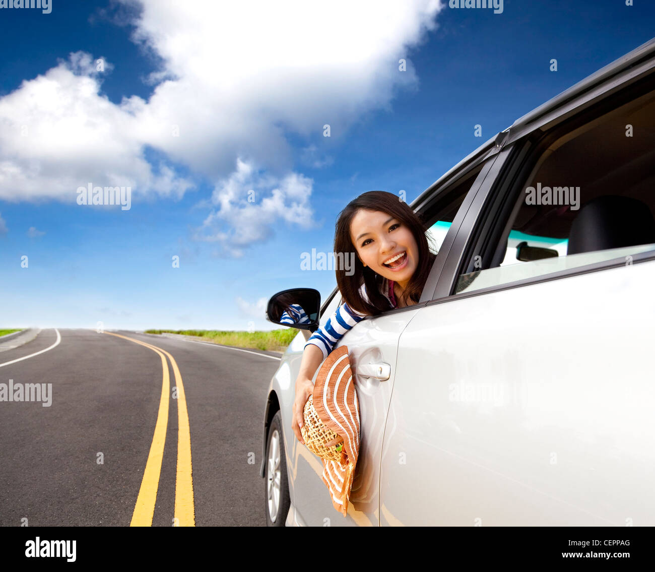 happy young woman Sitting In the Car Stock Photo - Alamy