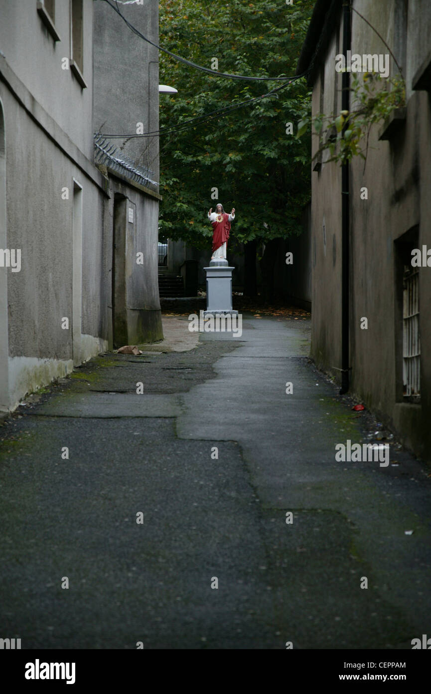 A St. Patrick's statue in an alley in Waterford town centre Stock Photo