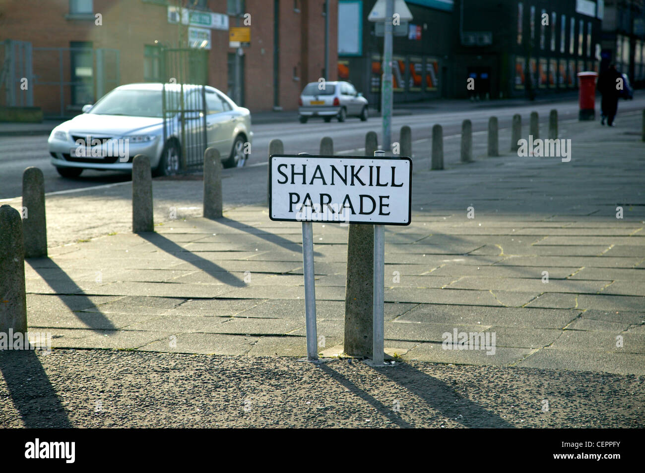 A close up of the Shankill Parade street sign in Belfast. Stock Photo