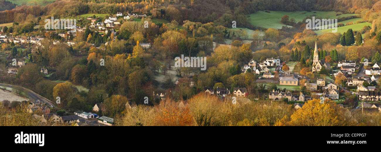 View across Nailsworth Valley towards Woodchester St Mary Church from