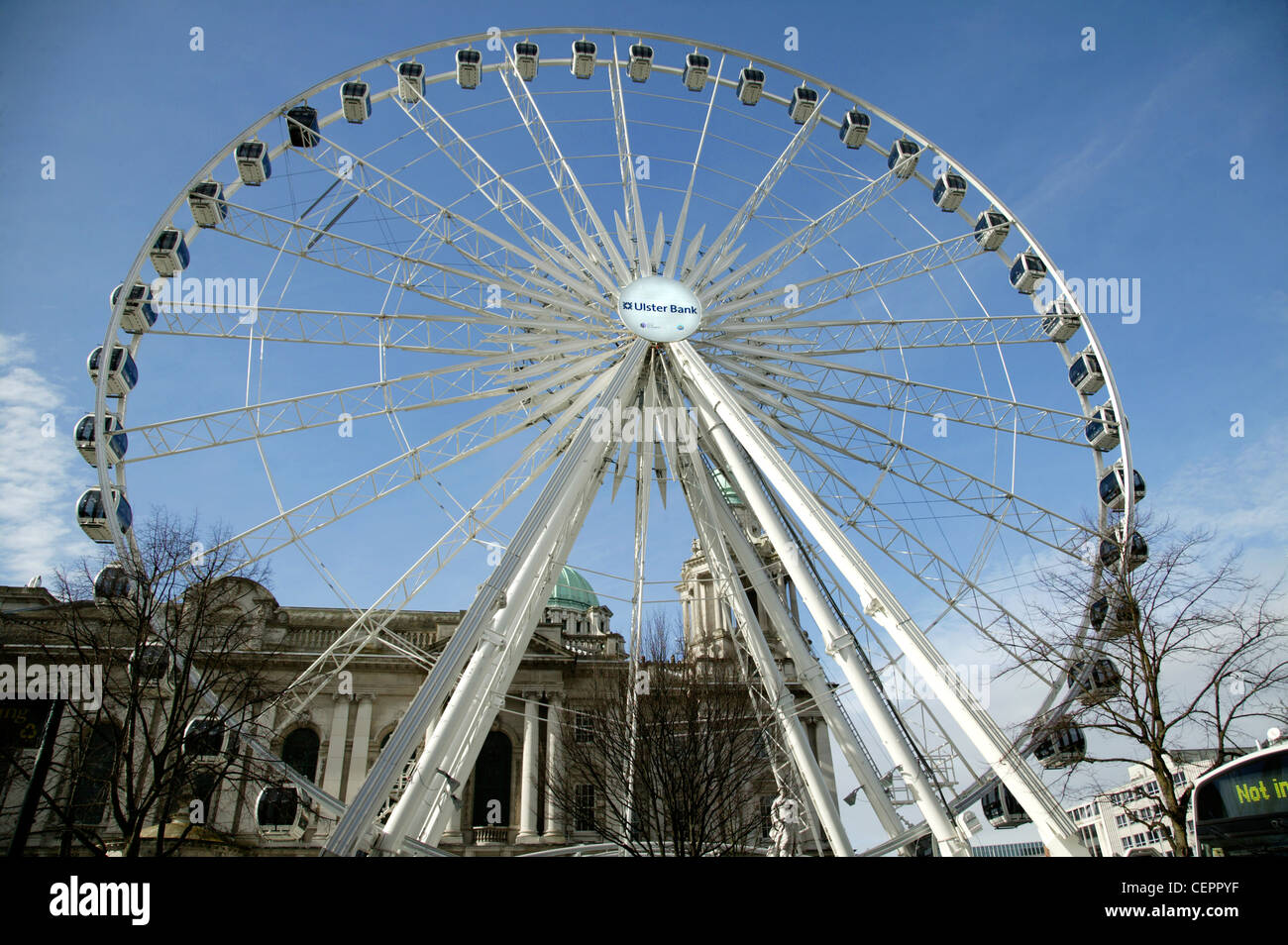 Exterior view of Belfast City Hall and the Belfast Wheel. Stock Photo