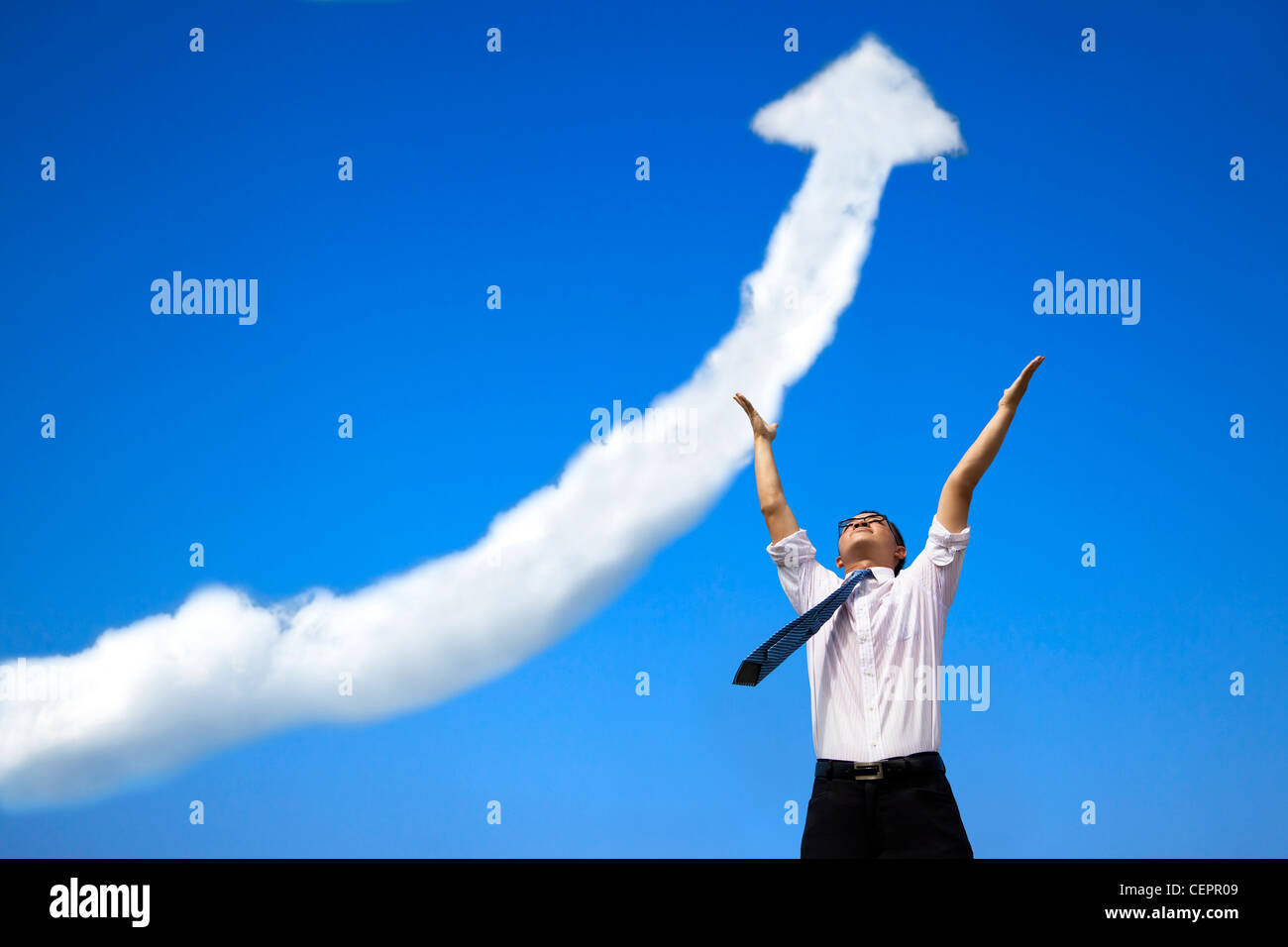 success businessman with business growing graph cloud Stock Photo