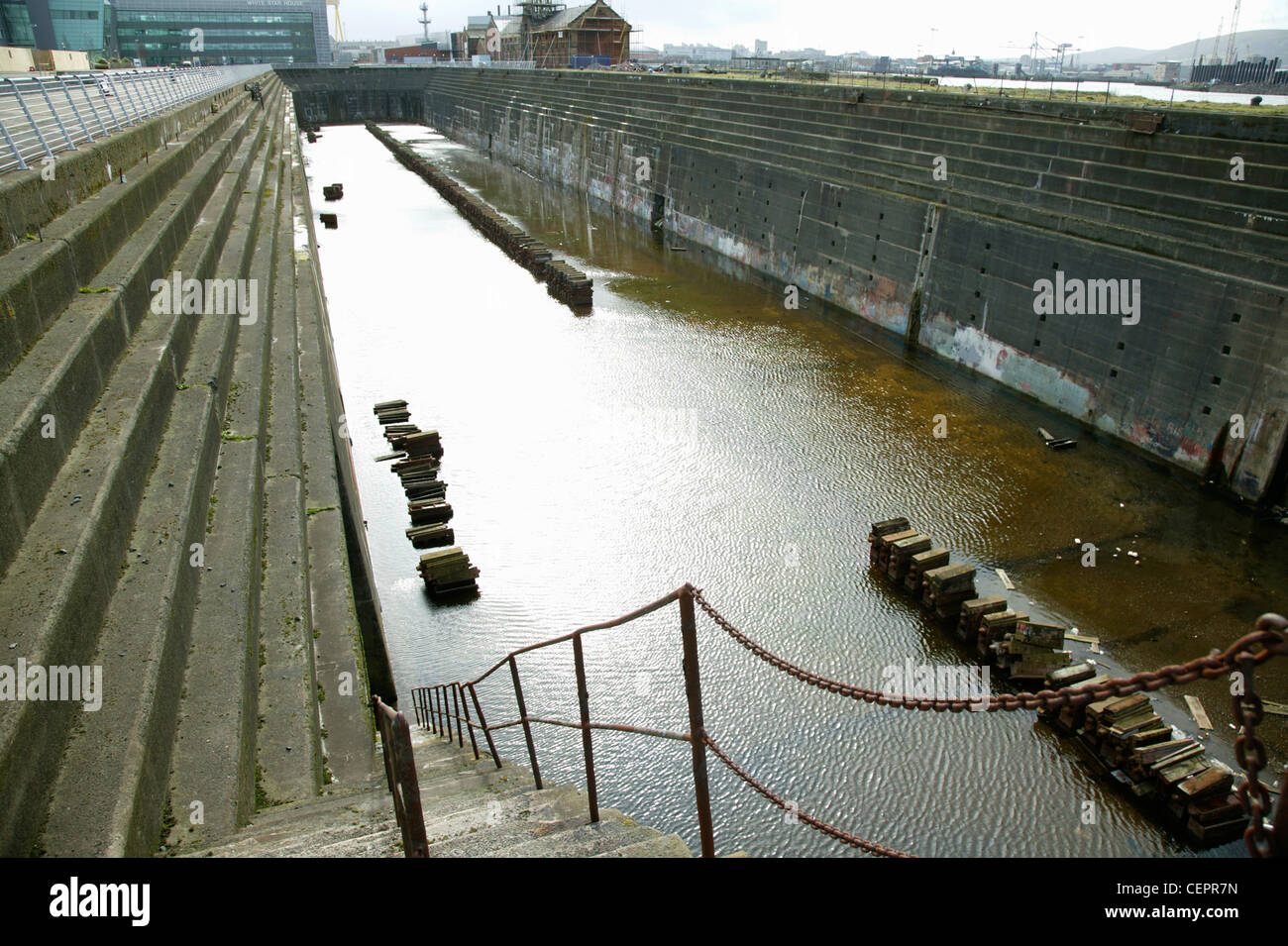 The Thompson Graving Dock in the Titanic quarter of Belfast Docks. Stock Photo