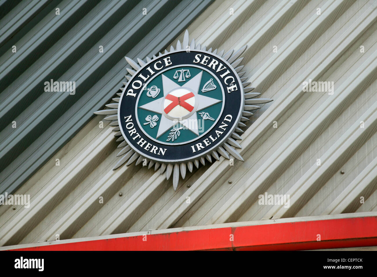 Looking up to the Police station sign Musgrave Street in Belfast Stock