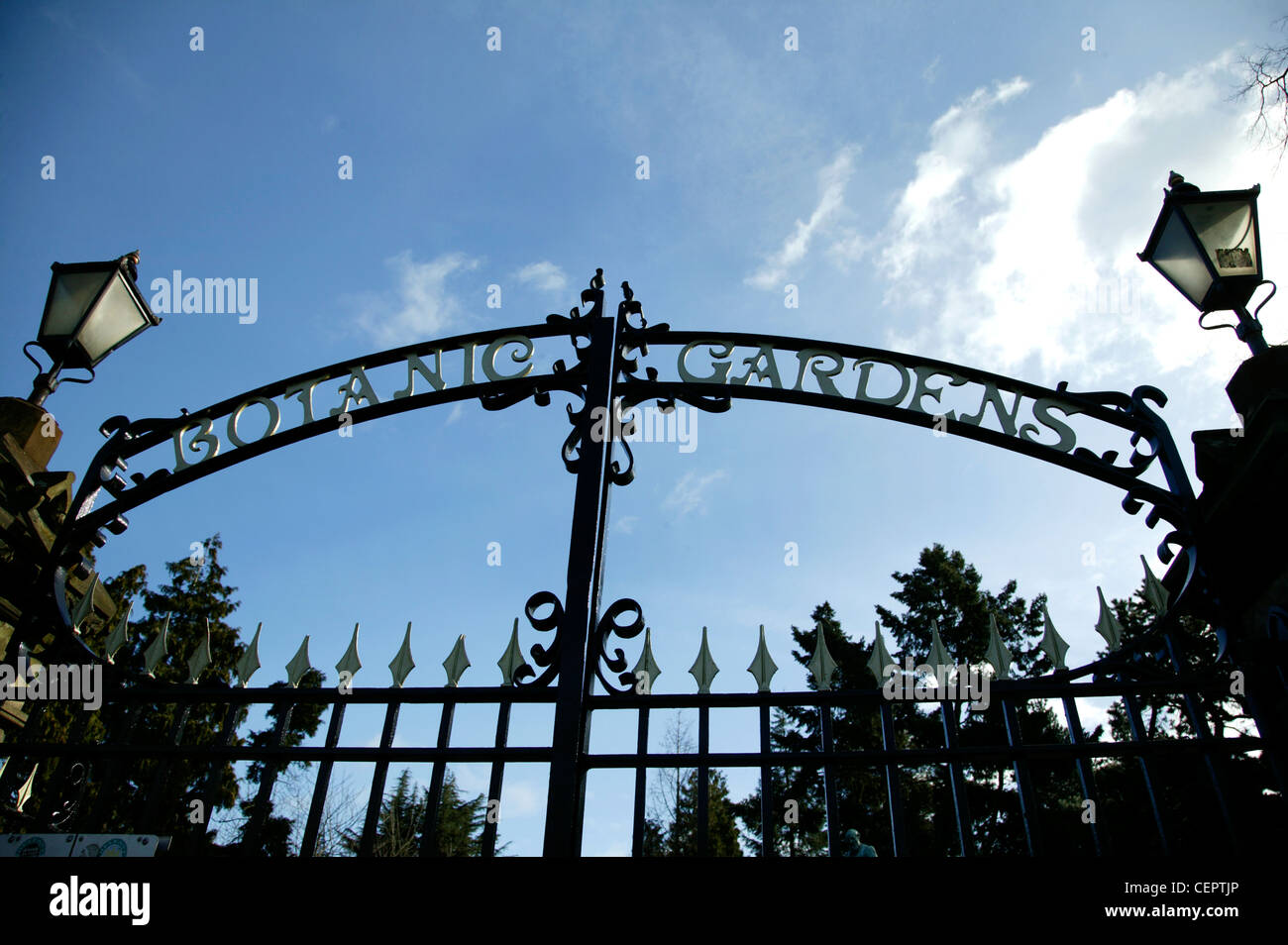 The gates at the entrance of the Botanic Gardens in Belfast. Stock Photo