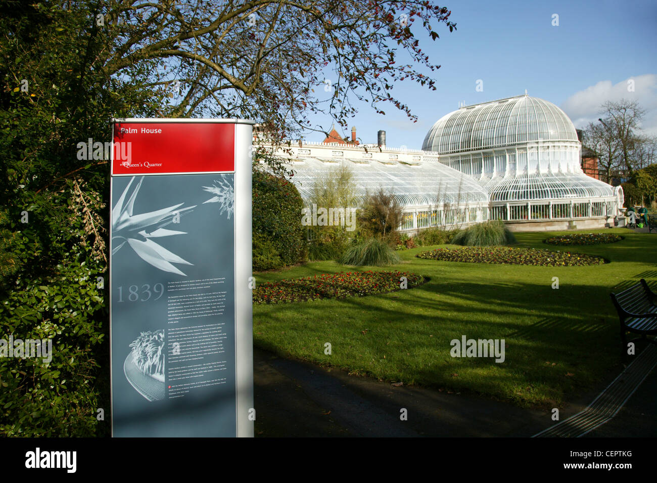 A view to the palm house at the Botanic Gardens in Belfast. Stock Photo