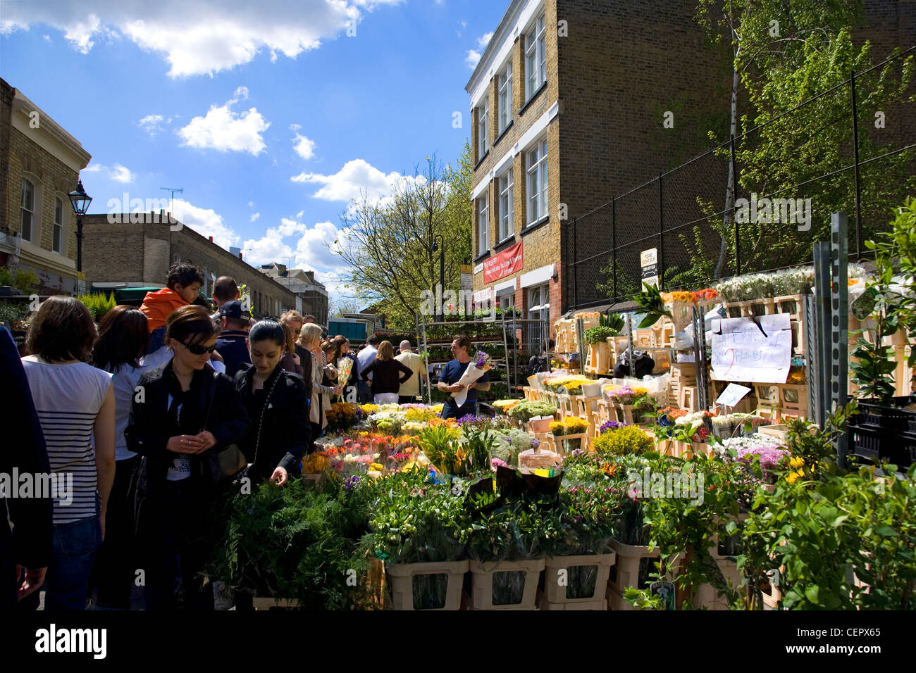 Columbia Road packed with people at the Columbia Road flower market
