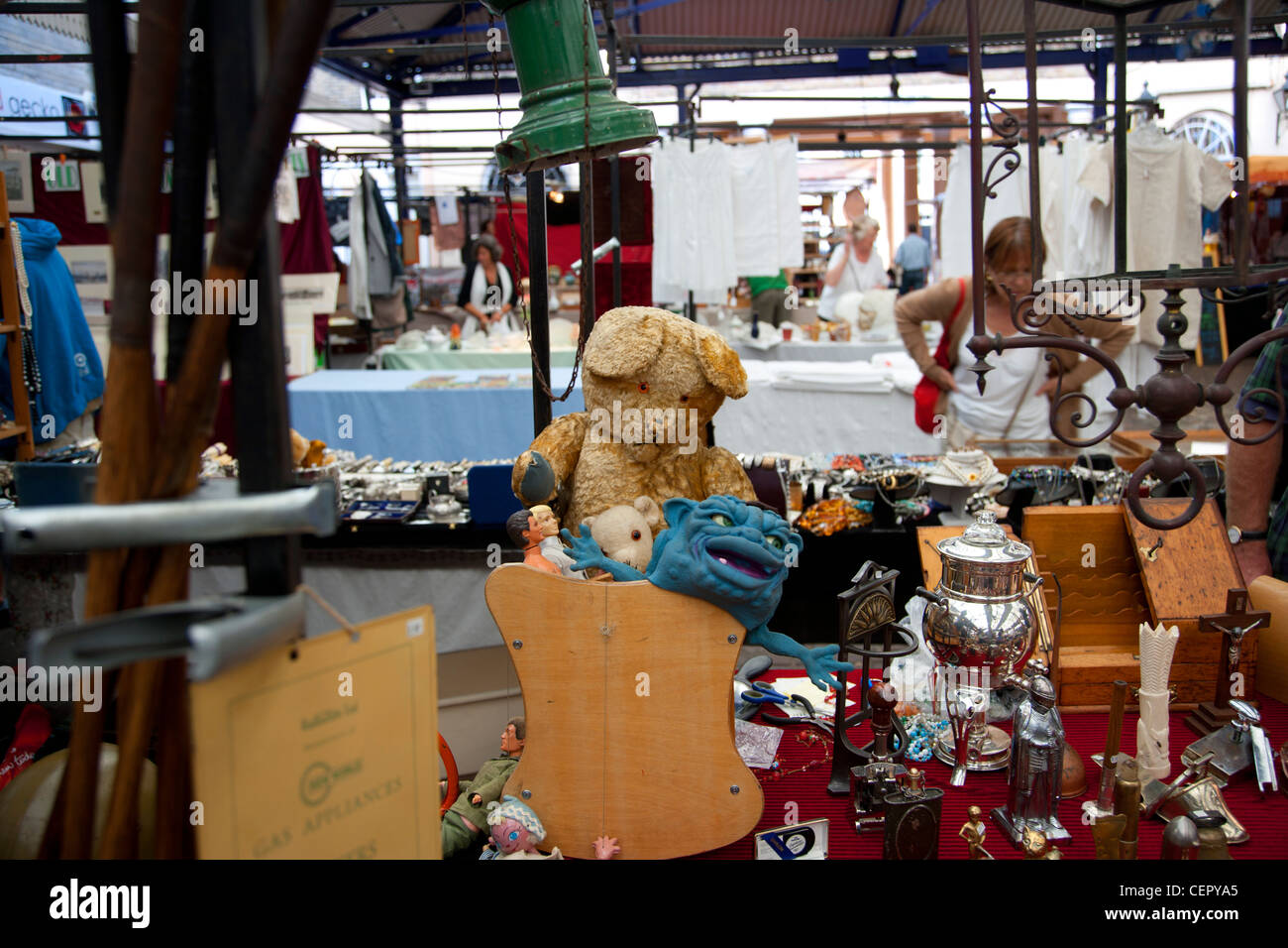 Bricabrac for sale on a stall inside Greenwich Market Stock Photo Alamy