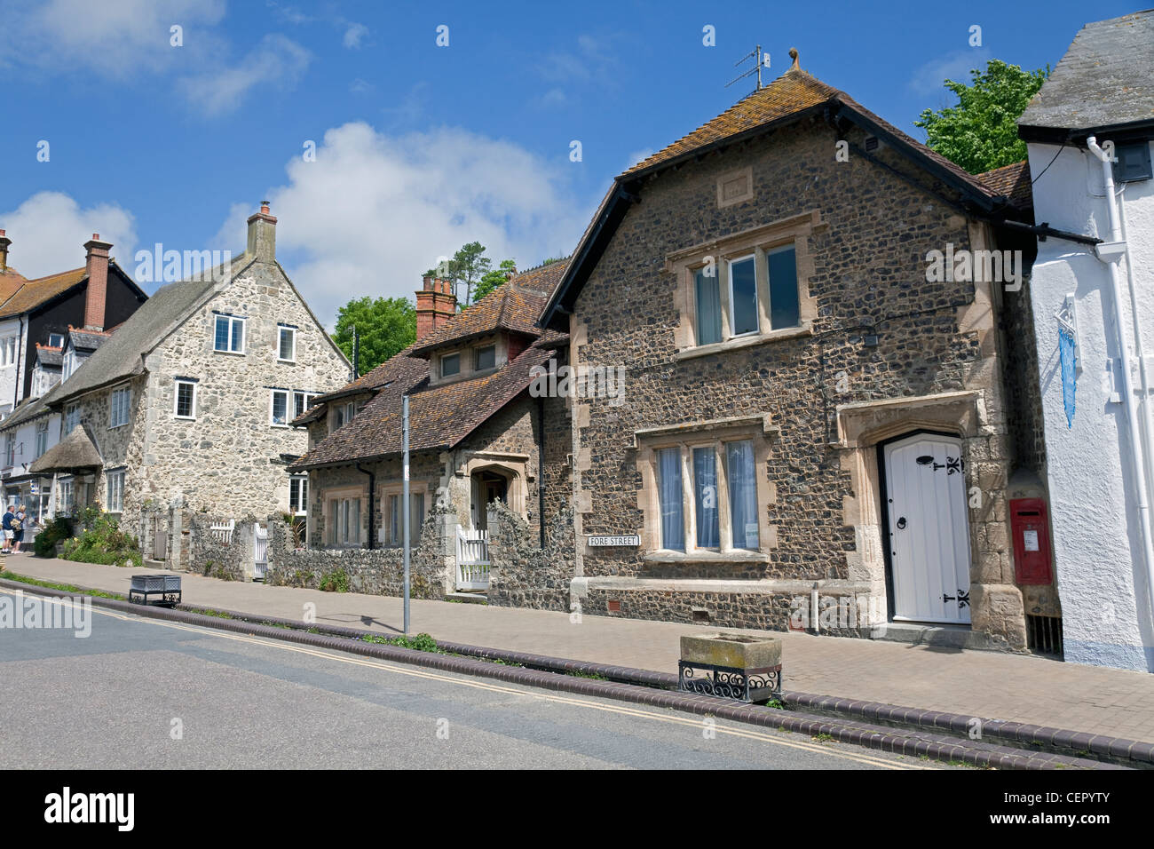 England Devon Beer Fore Street with traditional stone houses Stock