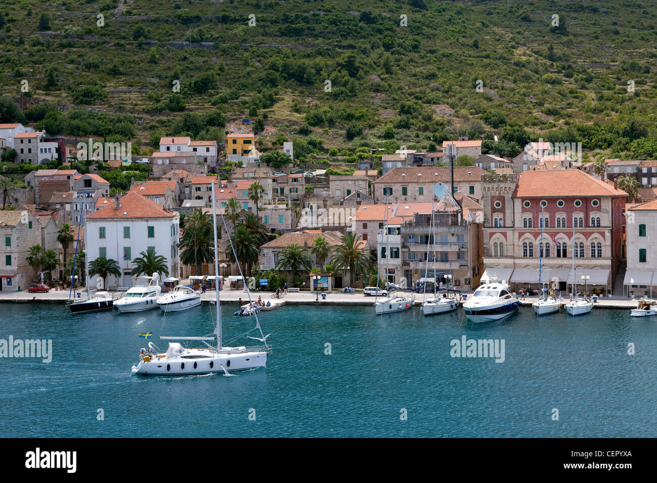 Vis Harbour at Vis Island, Adriatic Sea, Croatia Stock Photo