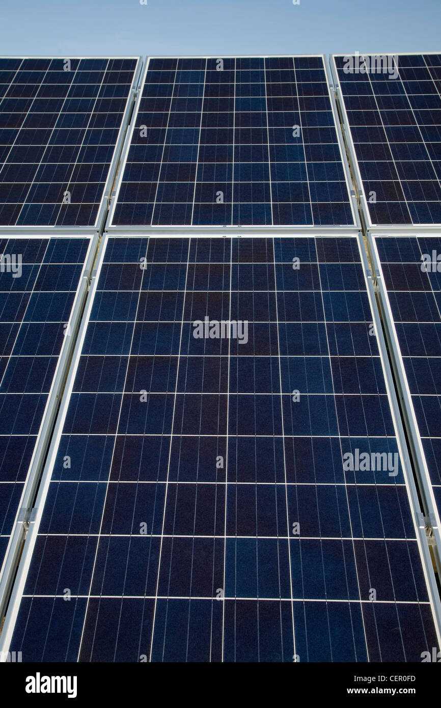 Construction new photovoltaic solar energy array system, Suffolk, England Stock Photo