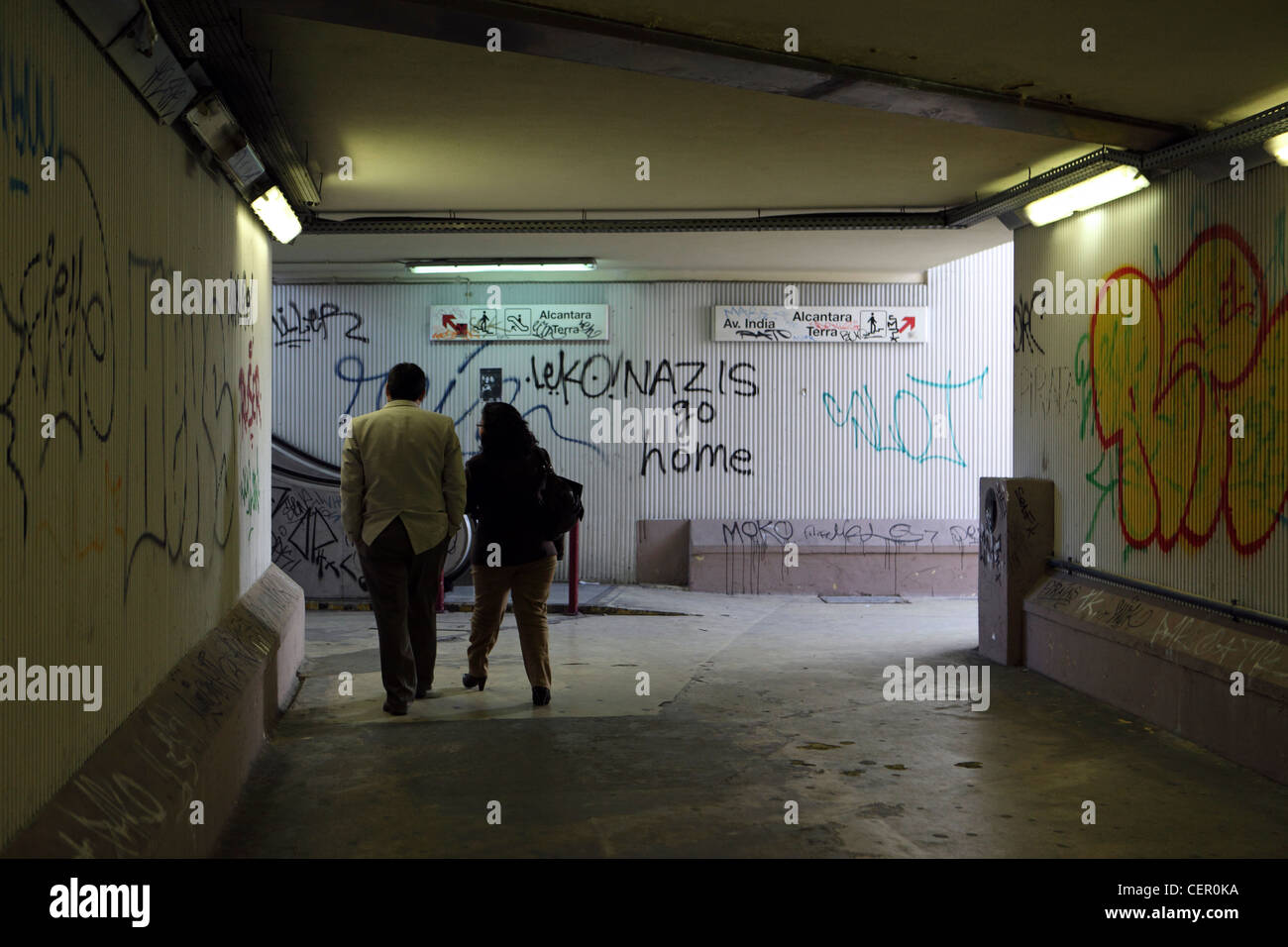 Graffiti, 'Nazis Go Home', pedestrian underpass, Lisbon, Portugal Stock Photo