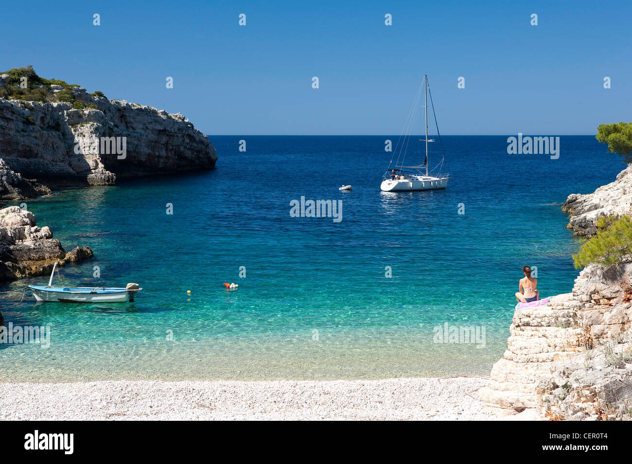 Lonely Bay on Vis Island, Adriatic Sea, Croatia Stock Photo