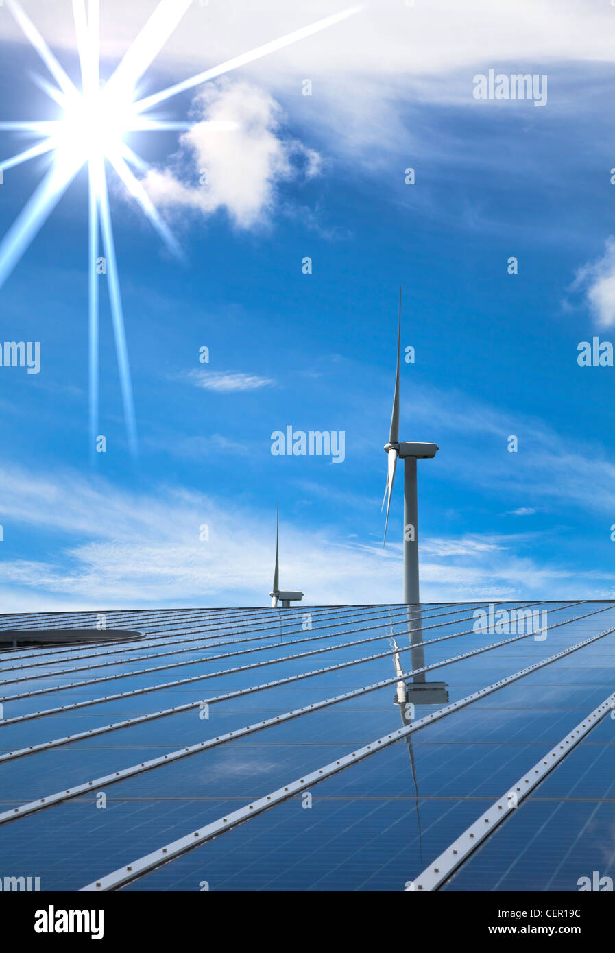 Solar and wind energy for clean environment Stock Photo Alamy