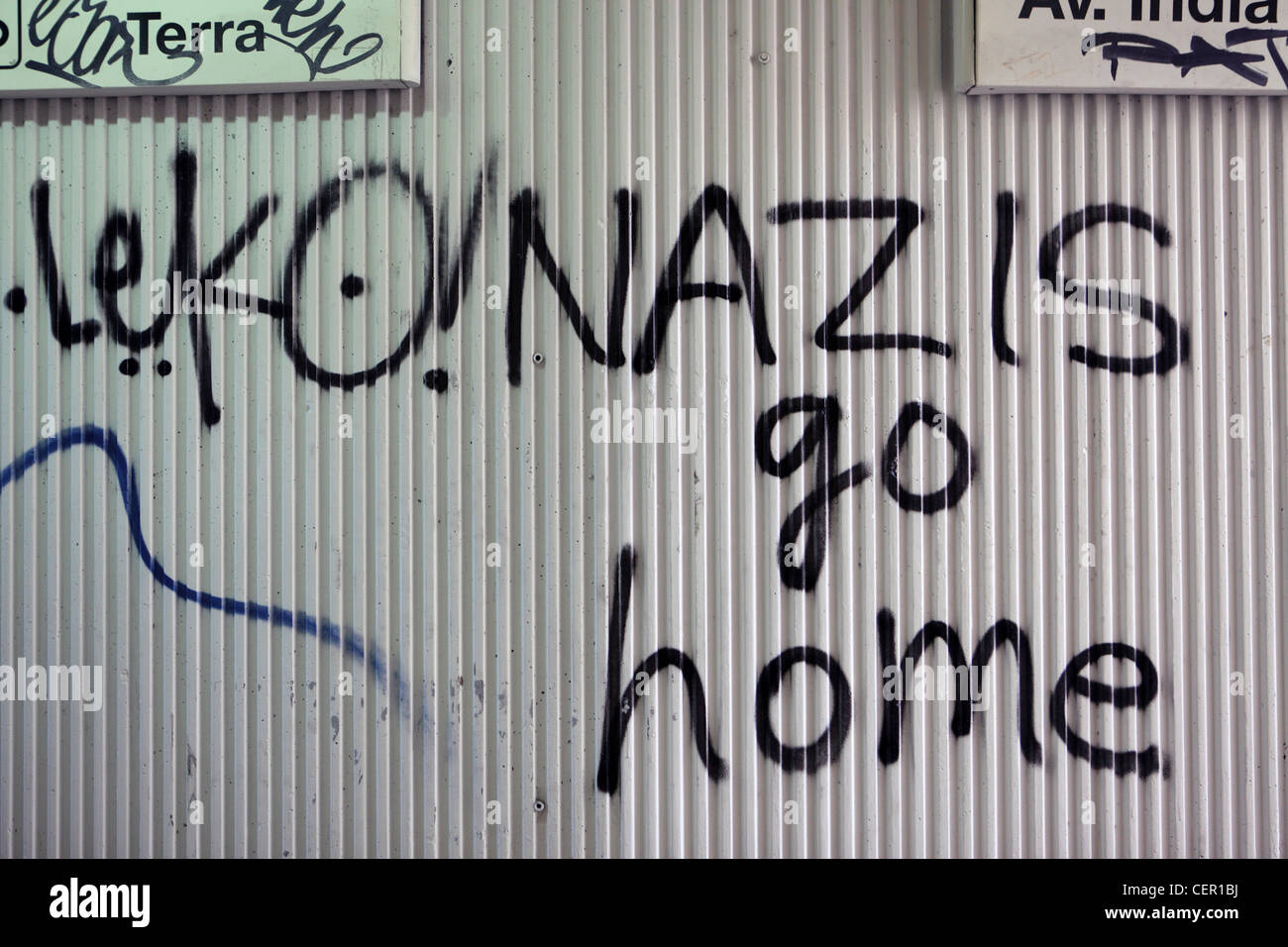 Graffiti, 'Nazis Go Home', pedestrian underpass, Lisbon, Portugal Stock Photo