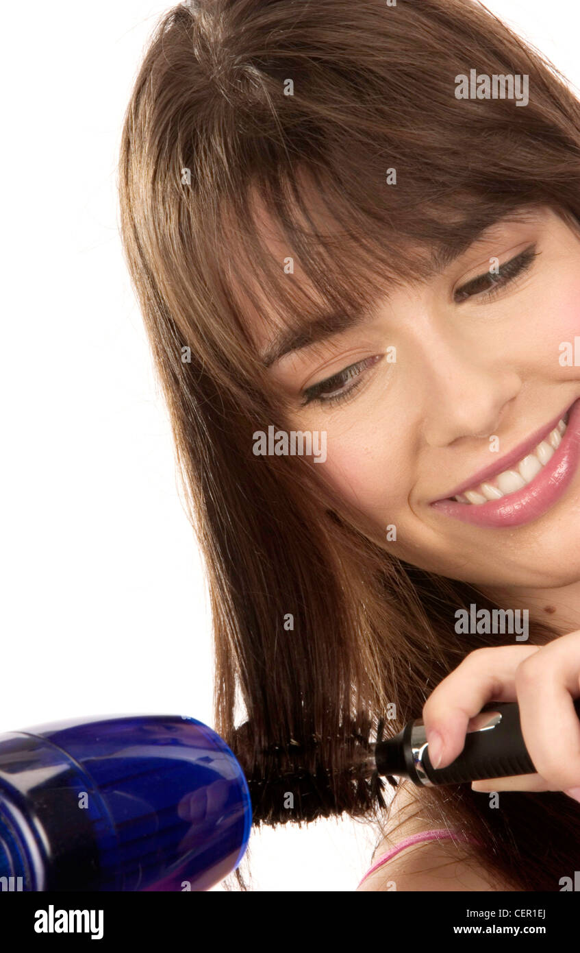 Close Up Of Female Long Straight Brunette Hair Fringe Blowing
