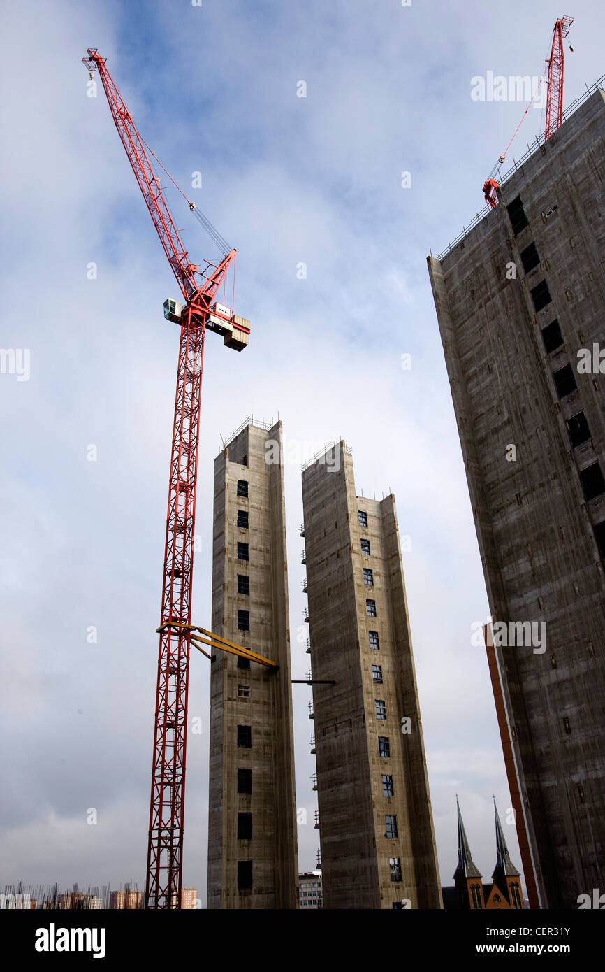 Cranes helping build Number Two, Snowhill, Birmingham. Stock Photo