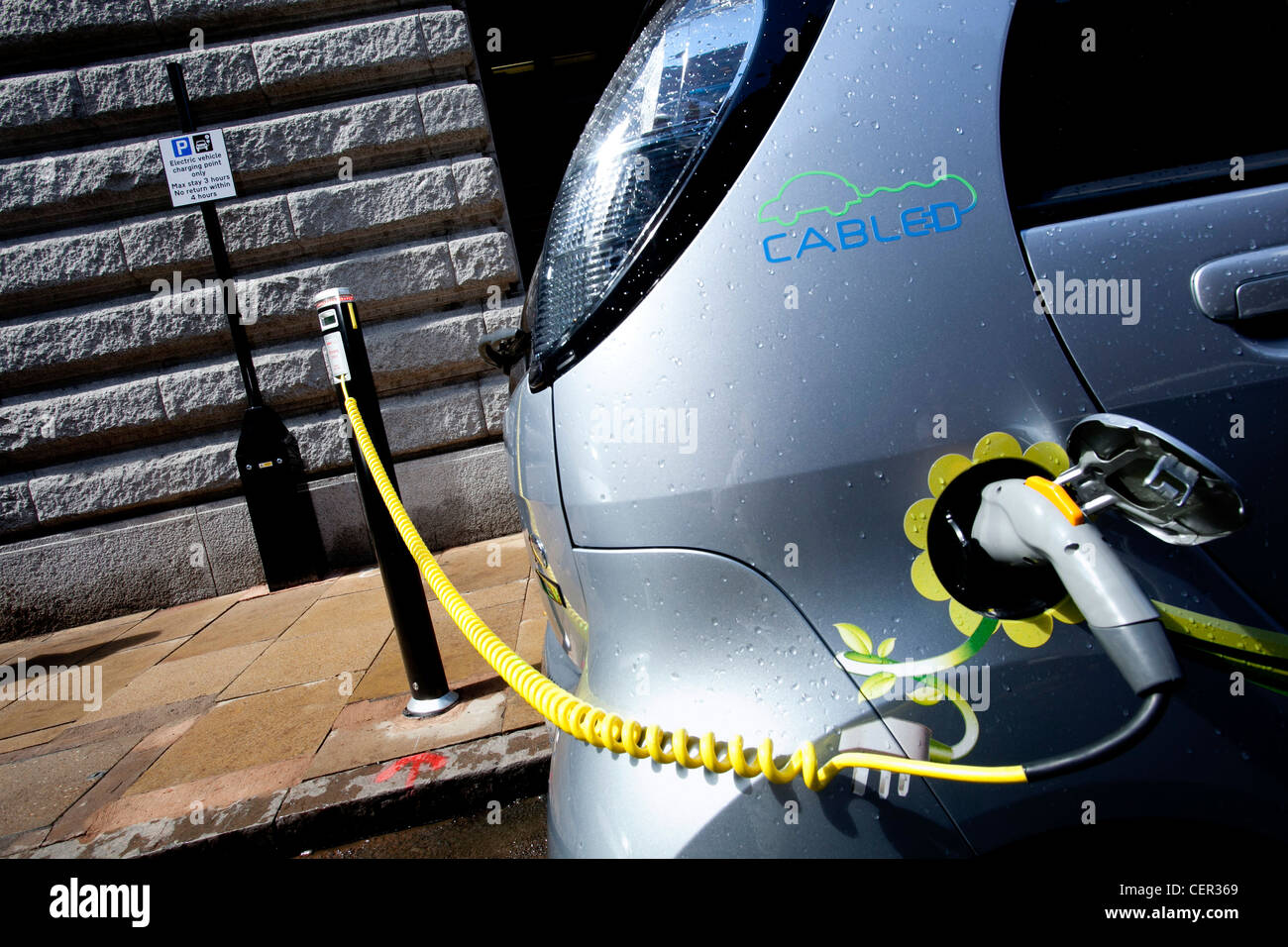 Electric vehicle charging area in Margaret Street, Birmingham Stock