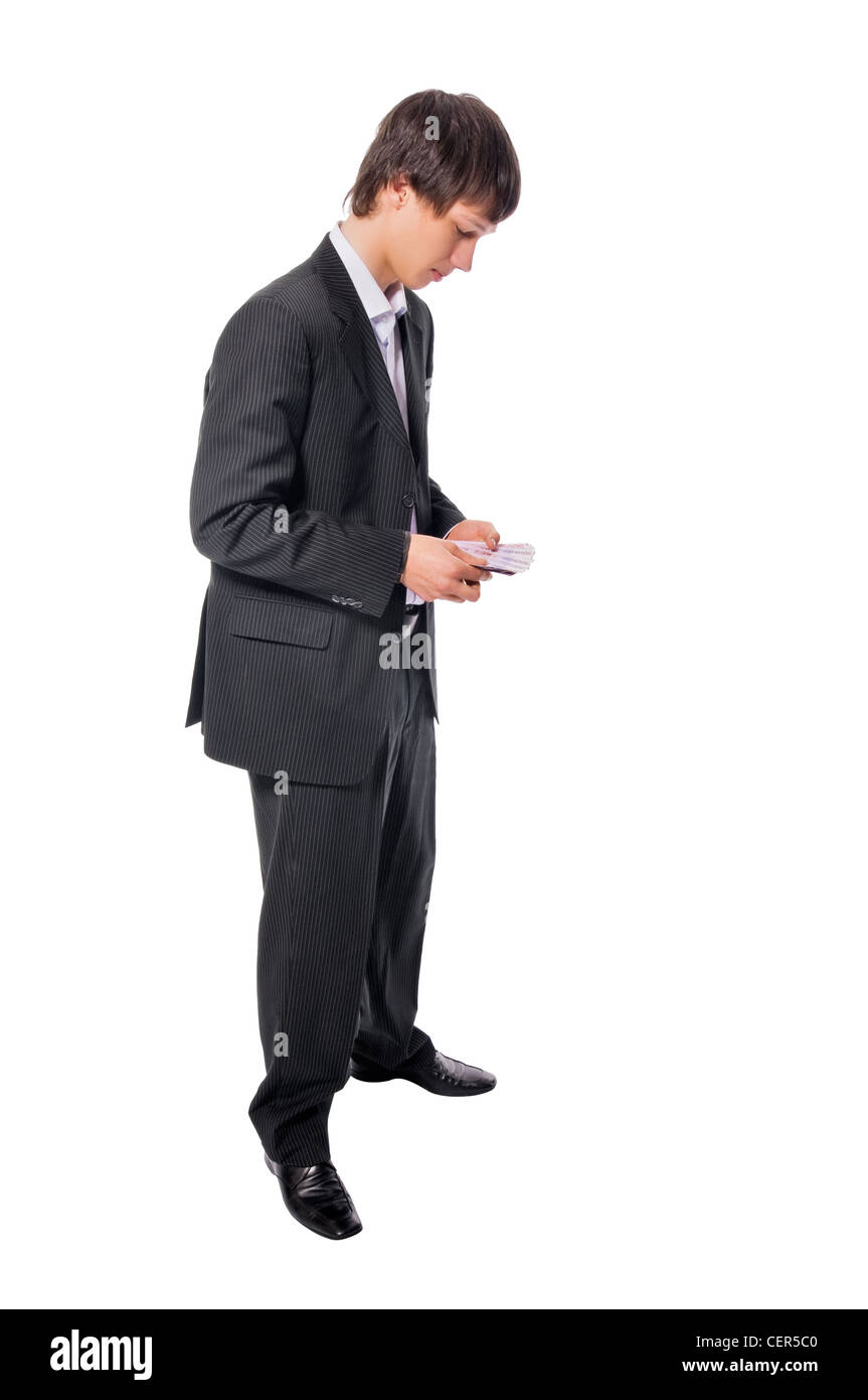 Handsome young man wearing business suit isolated on white background ...