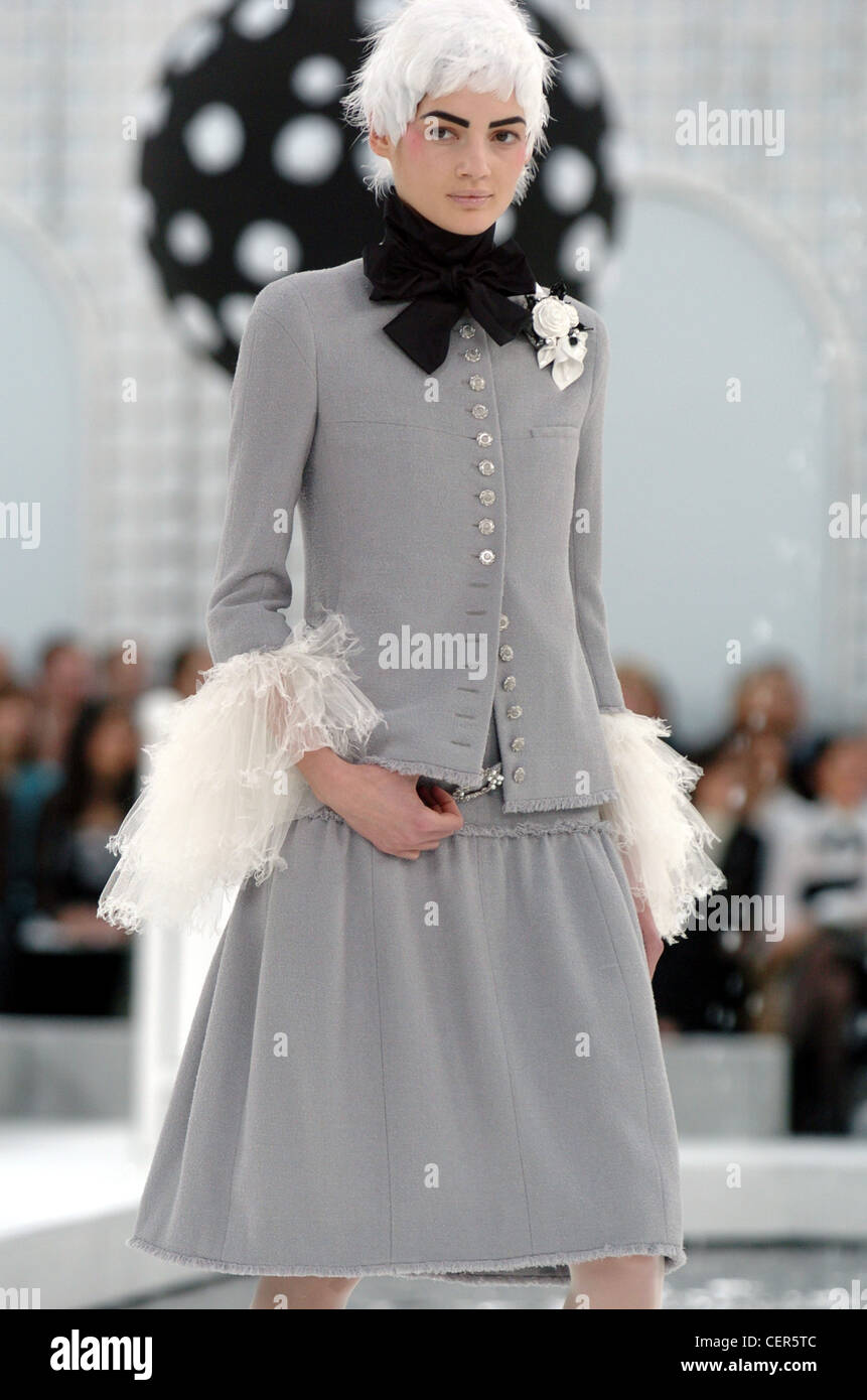 Chanel Paris Haute Couture Spring Summer Grey skirt suit with frilly ...