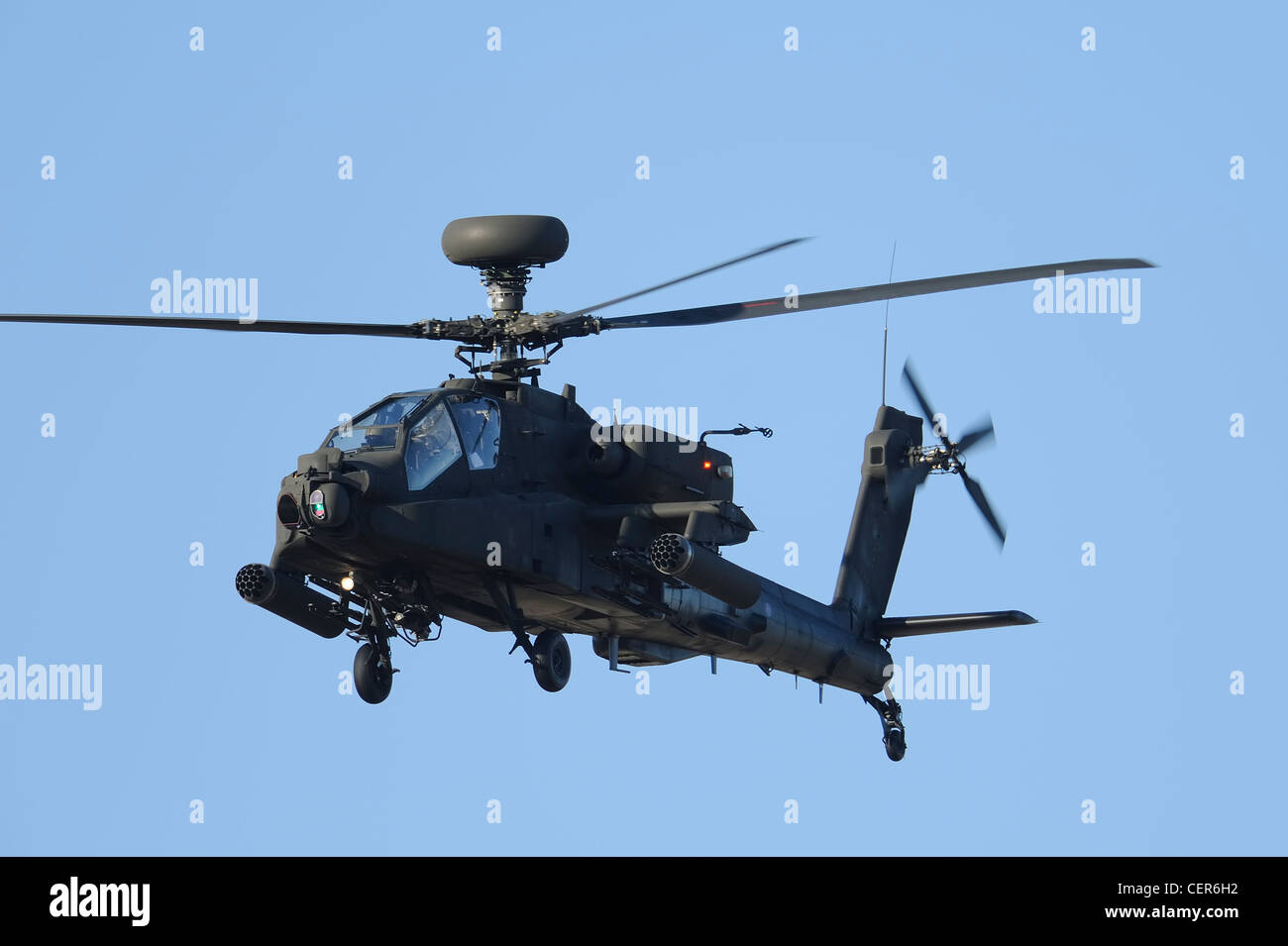 ah-64 apache helicopter in flight Stock Photo