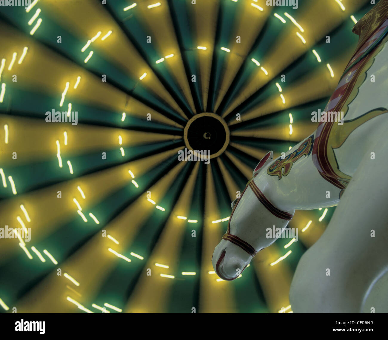 A view up at the roof of a carousel. Stock Photo