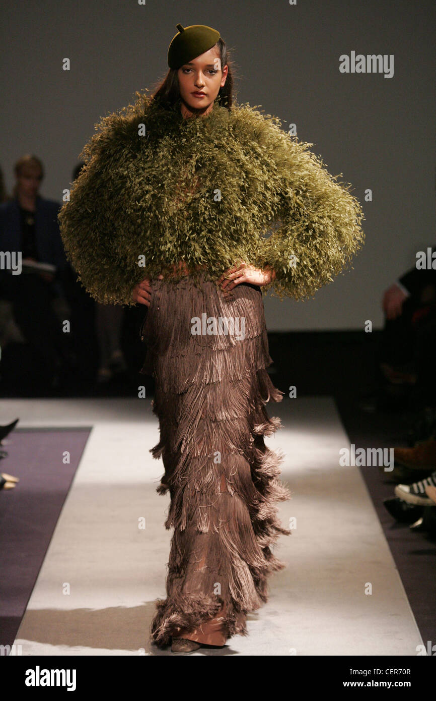 Jasper Conran London Ready to Wear Autumn Winter Unsual weed like coat with long layered fringed skirt Stock Photo