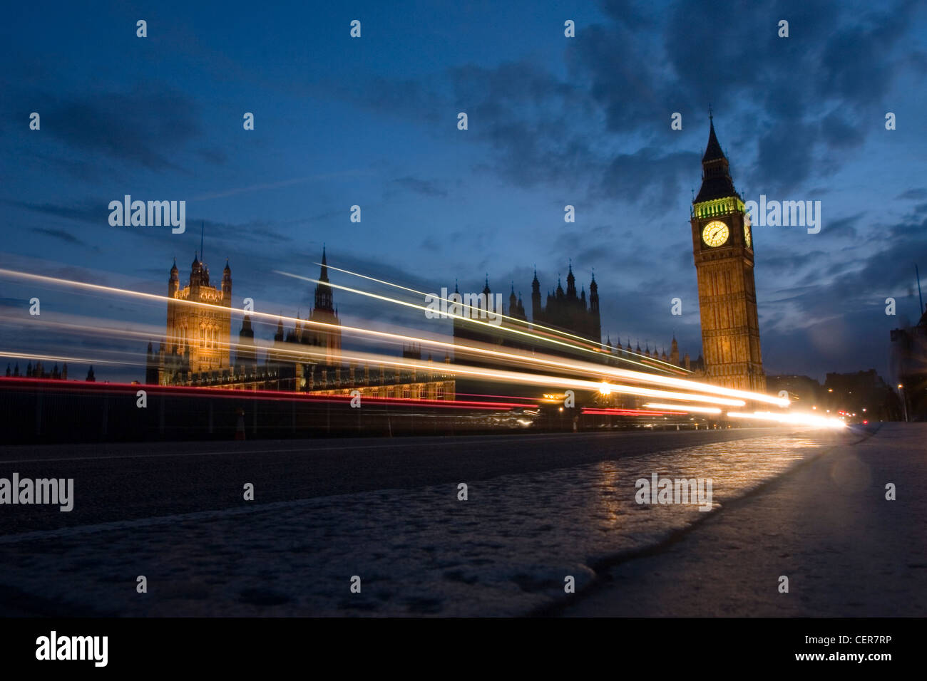 Big Ben at night. Officially known as the Clock Tower, it is more popularly known as Big Ben, but this name actually belongs to Stock Photo