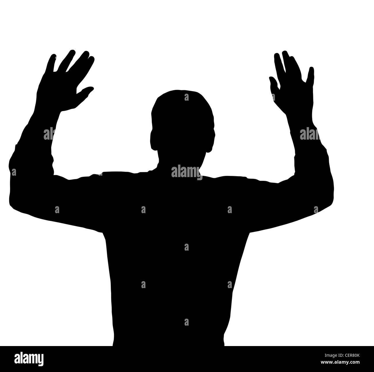 Man surrendering with both hands raised in air Stock Photo Alamy
