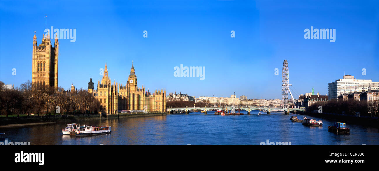Panoramic view of the Palace of Westminster, the London Eye and the ...