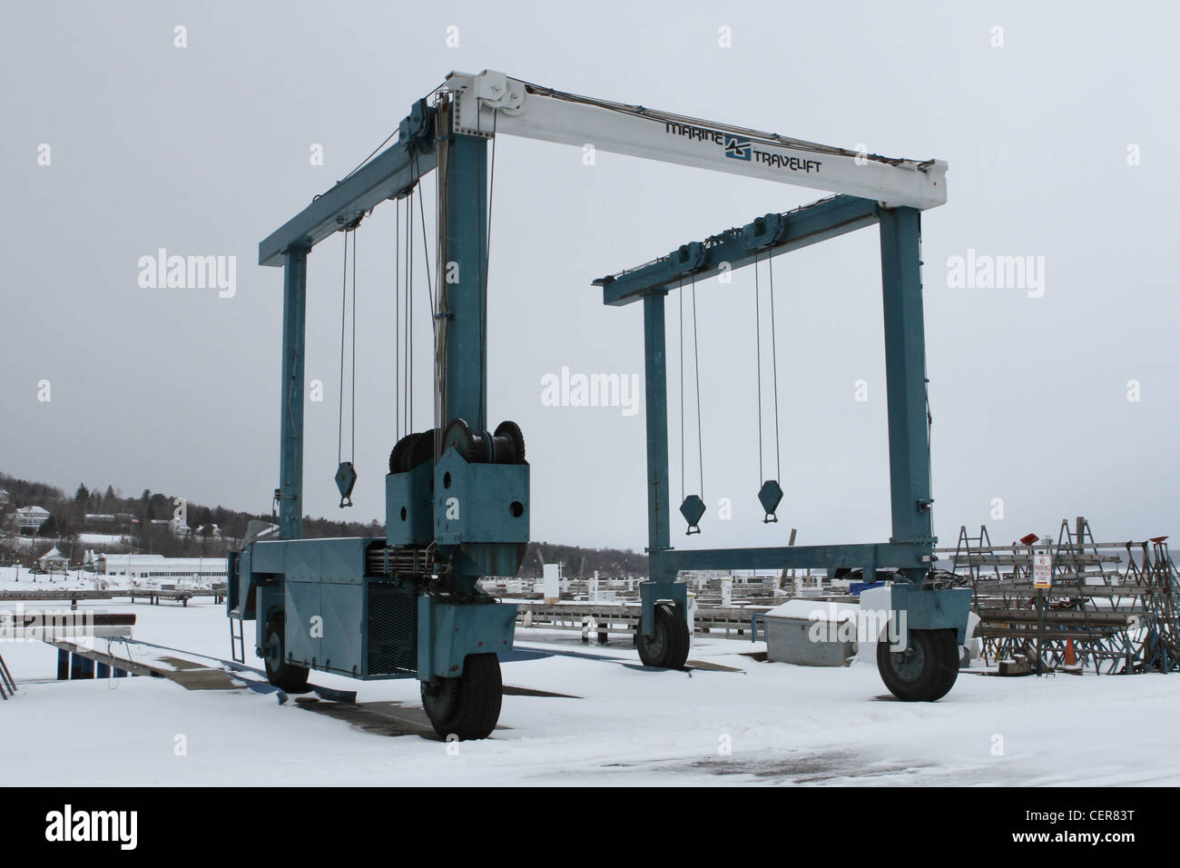 A boat lift in Bayfield, Wisconsin. Stock Photo