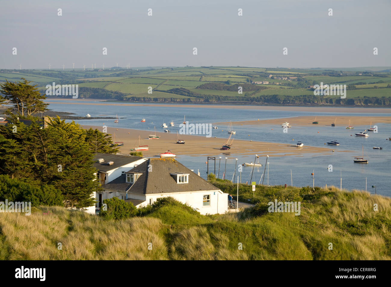 Small boats in the estuary of the River Camel between Rock and Padstow in North Cornwall. Stock Photo