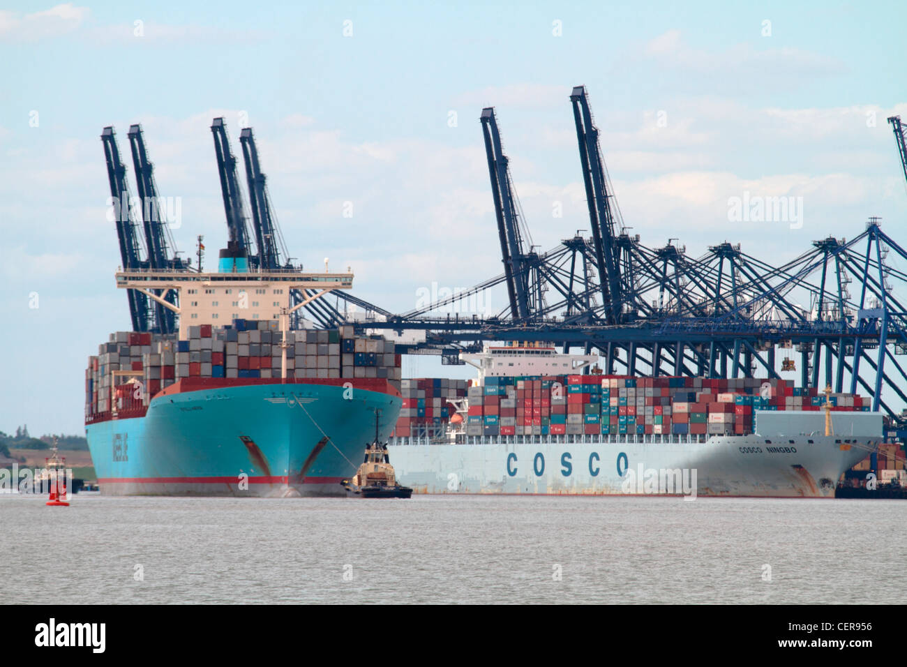 Large container ships in the Port of Felixstowe, the largest container