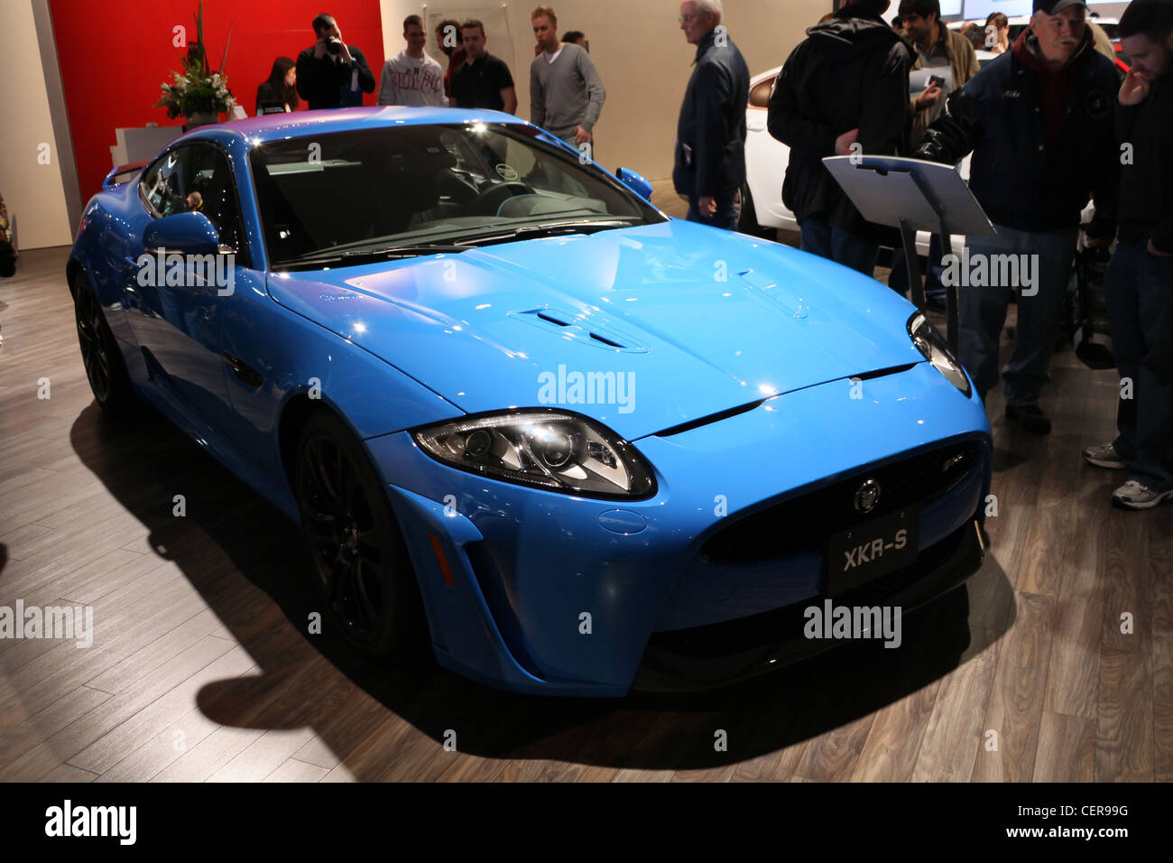 blue expensive luxury sports car jaguar xk Stock Photo
