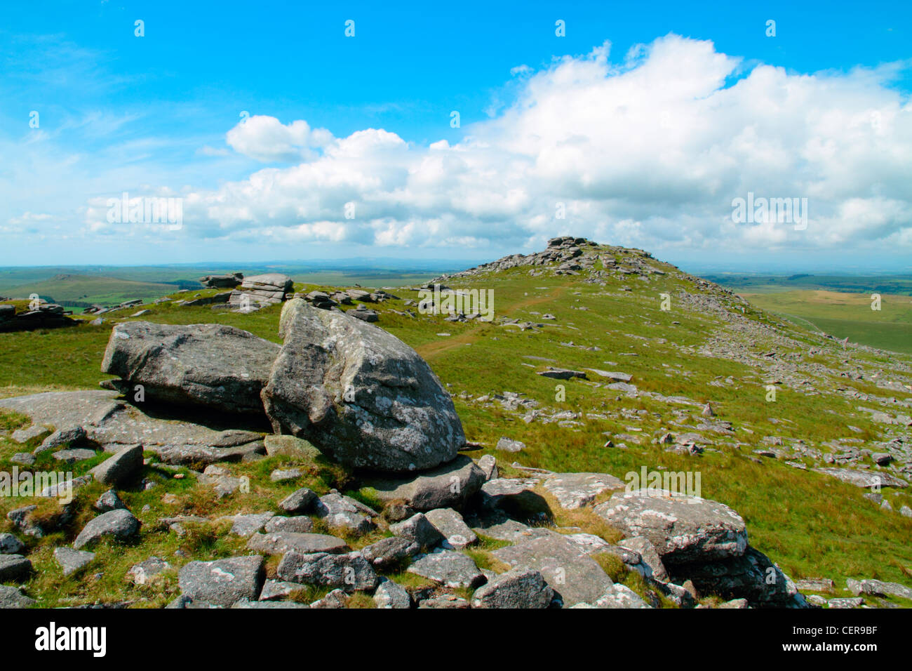 The rocky summit of Rough Tor on Bodmin Moor which along with Brown Willy are the two highest