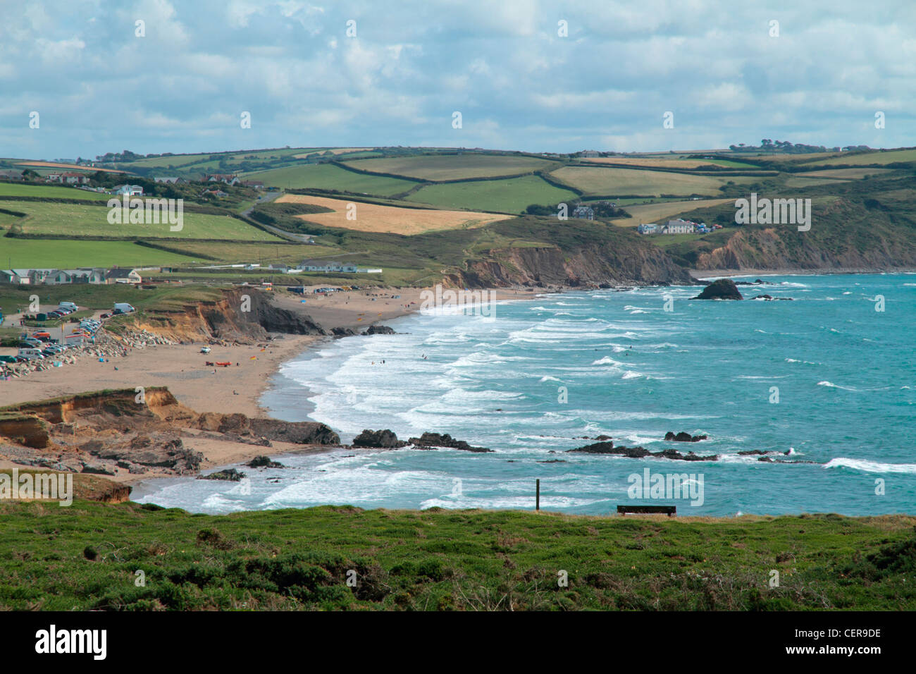 Beach and cliffs at Widemouth Bay on the north Cornwall coast near Bude