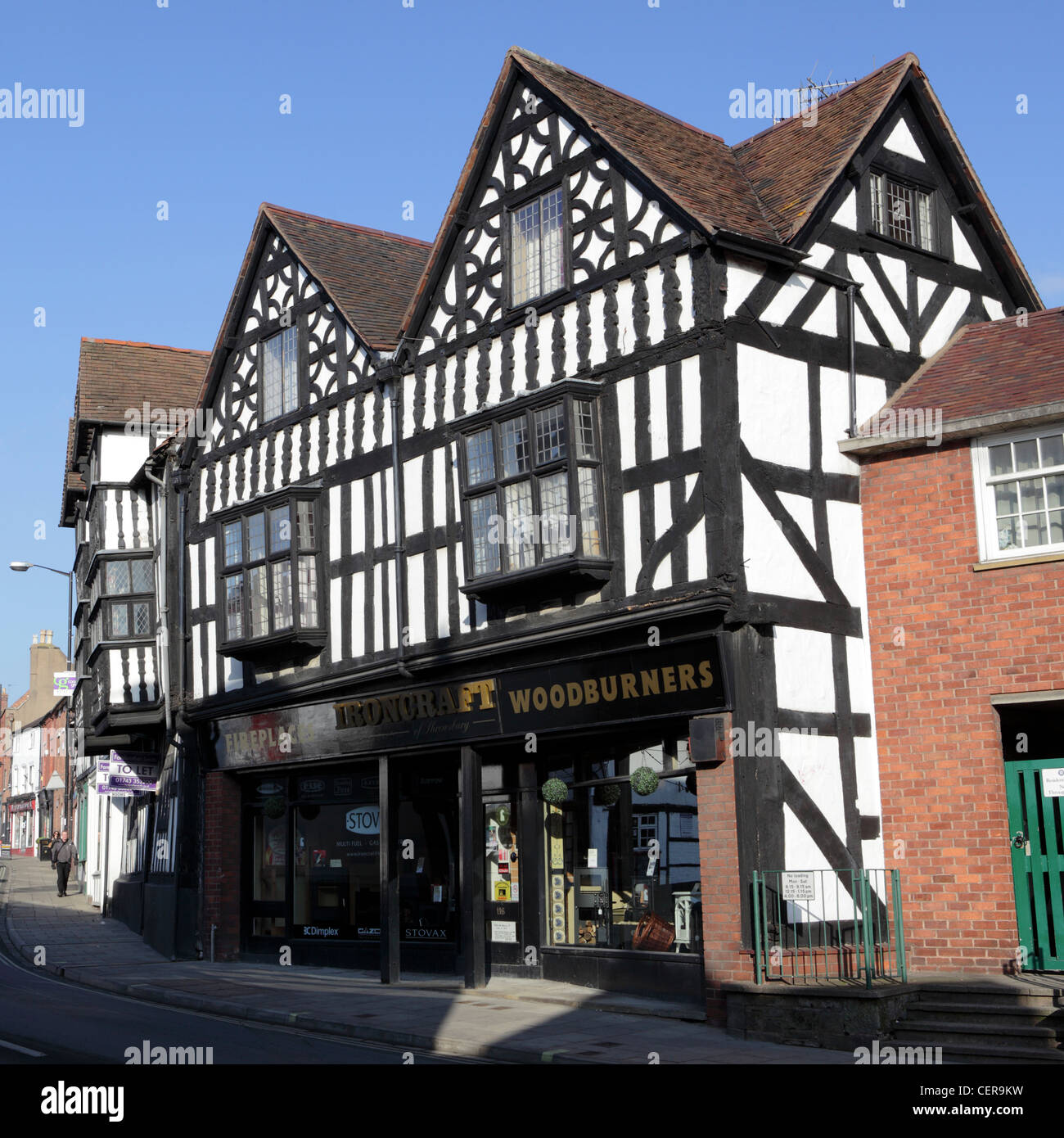 One of (7) images regarding tudor architecture in Frankwell, Shrewsbury in the photographer's library at this English venue. Stock Photo