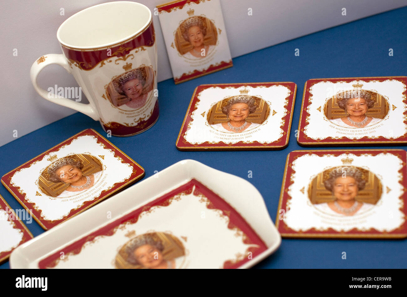 Queen Elizabeth II Diamond Jubilee souvenirs, London 2012 Stock Photo