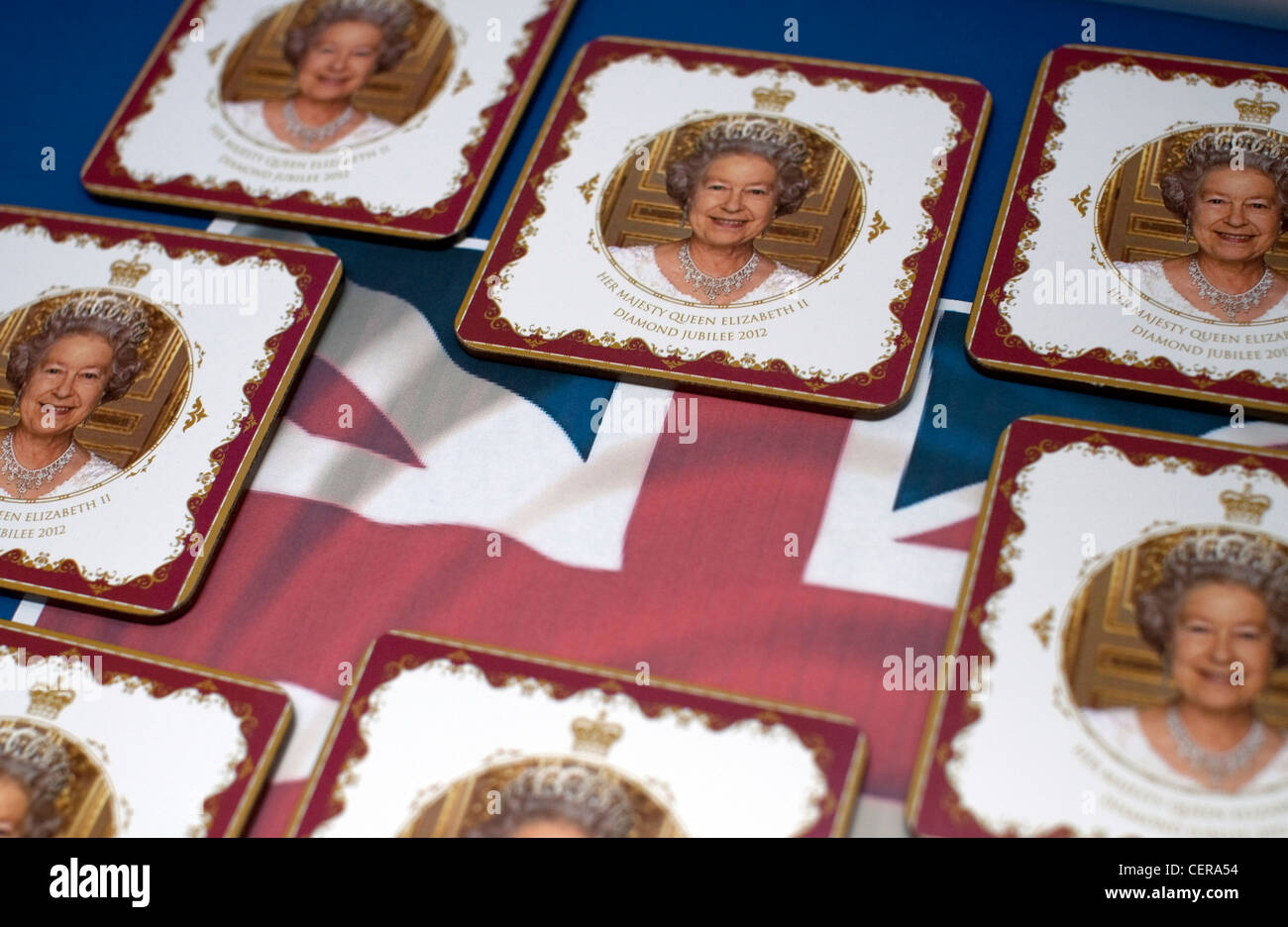 Queen Elizabeth II Diamond Jubilee souvenirs, London 2012 Stock Photo