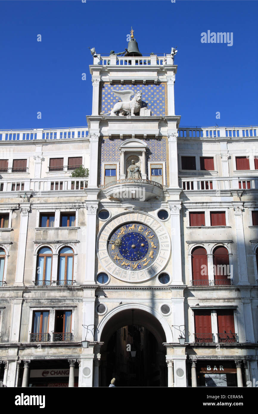 Clocktower in St Mark's Square, Venice, Veneto, Italy, Adriatic Sea, Europe Stock Photo