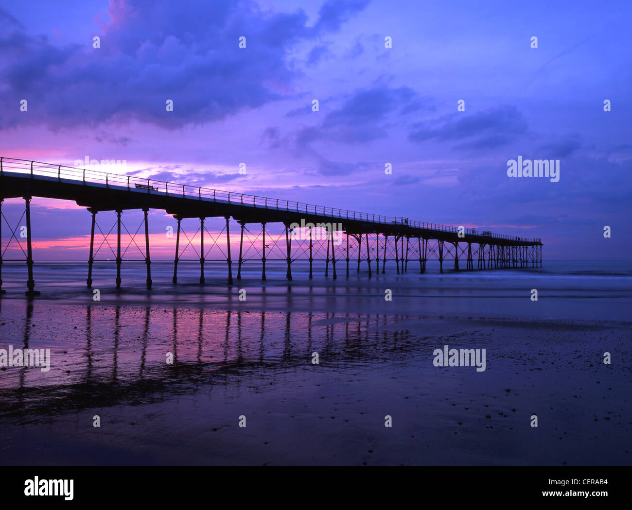 The pier at Saltburn-by-the-Sea. Cleveland-by-the-Sea is home to the world's oldest water-powered cliff lift. Stock Photo