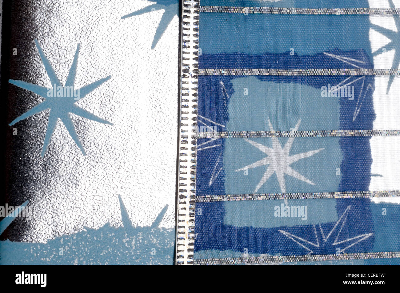 Close up of silver and blue star and stripe patterned wrapping paper Stock Photo