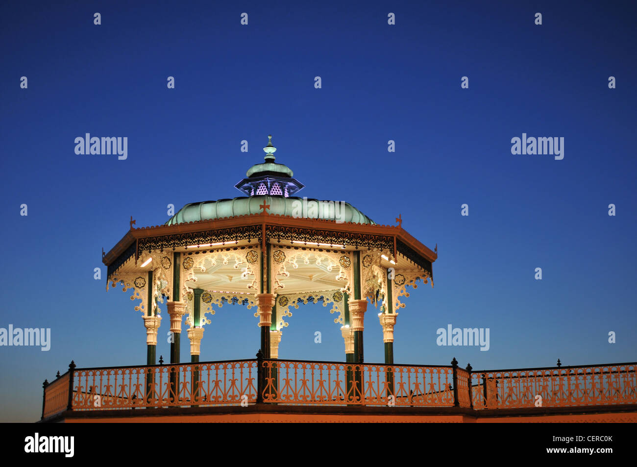 Renovated Victorian Brighton Bandstand (Birdcage) at night, Brighton seafront, East Sussex, UK Stock Photo