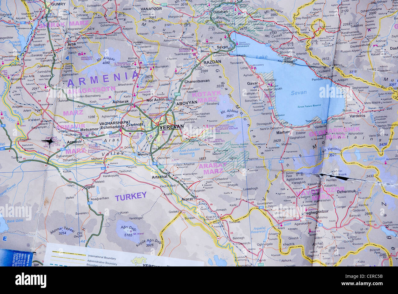 Road map of Armenia, Turkey and the Caucasus Stock Photo