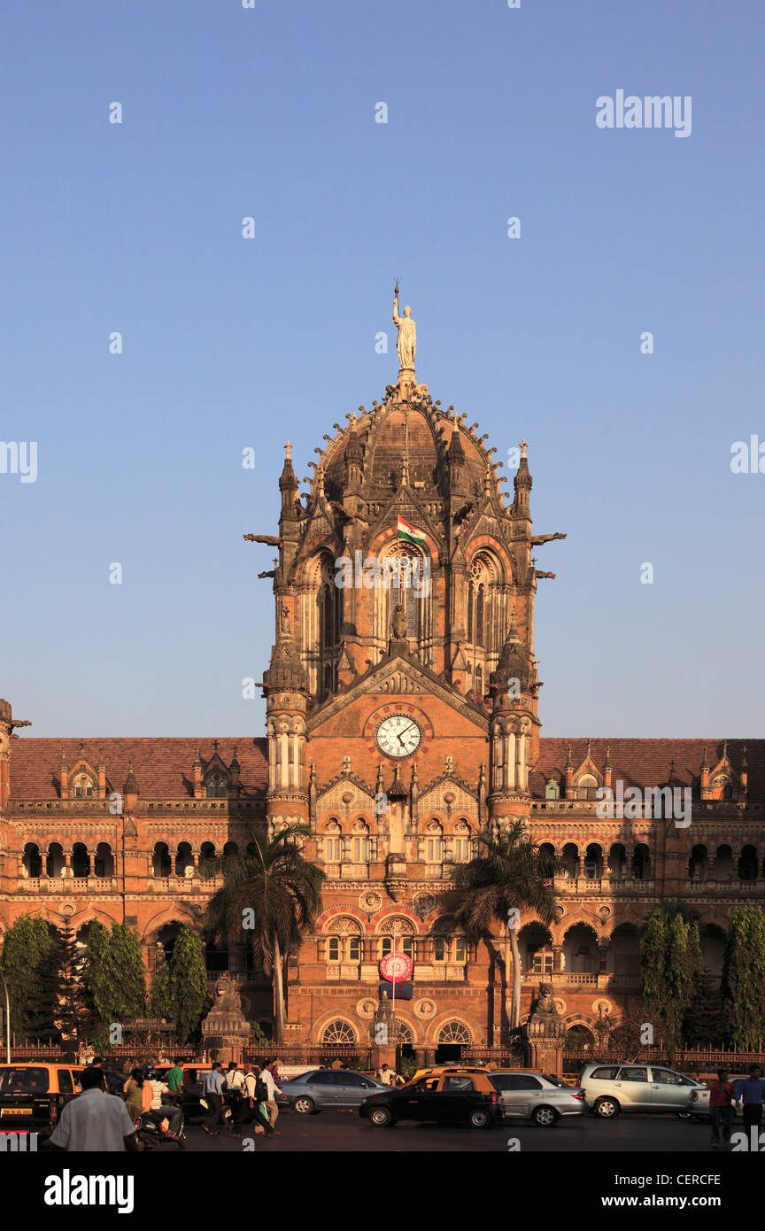 India, Maharashtra, Mumbai, Chhatrapati Shivaji Terminus, railway station, Stock Photo